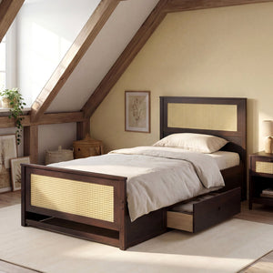 Twin Size Rattan Bed Frame with Storage Drawers-Coffee view 5