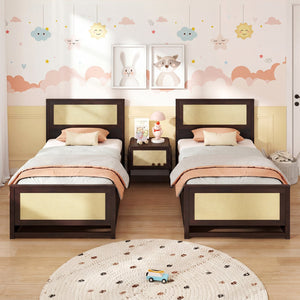 Twin Size Rattan Bed Frame with Storage Drawers-Coffee view 6