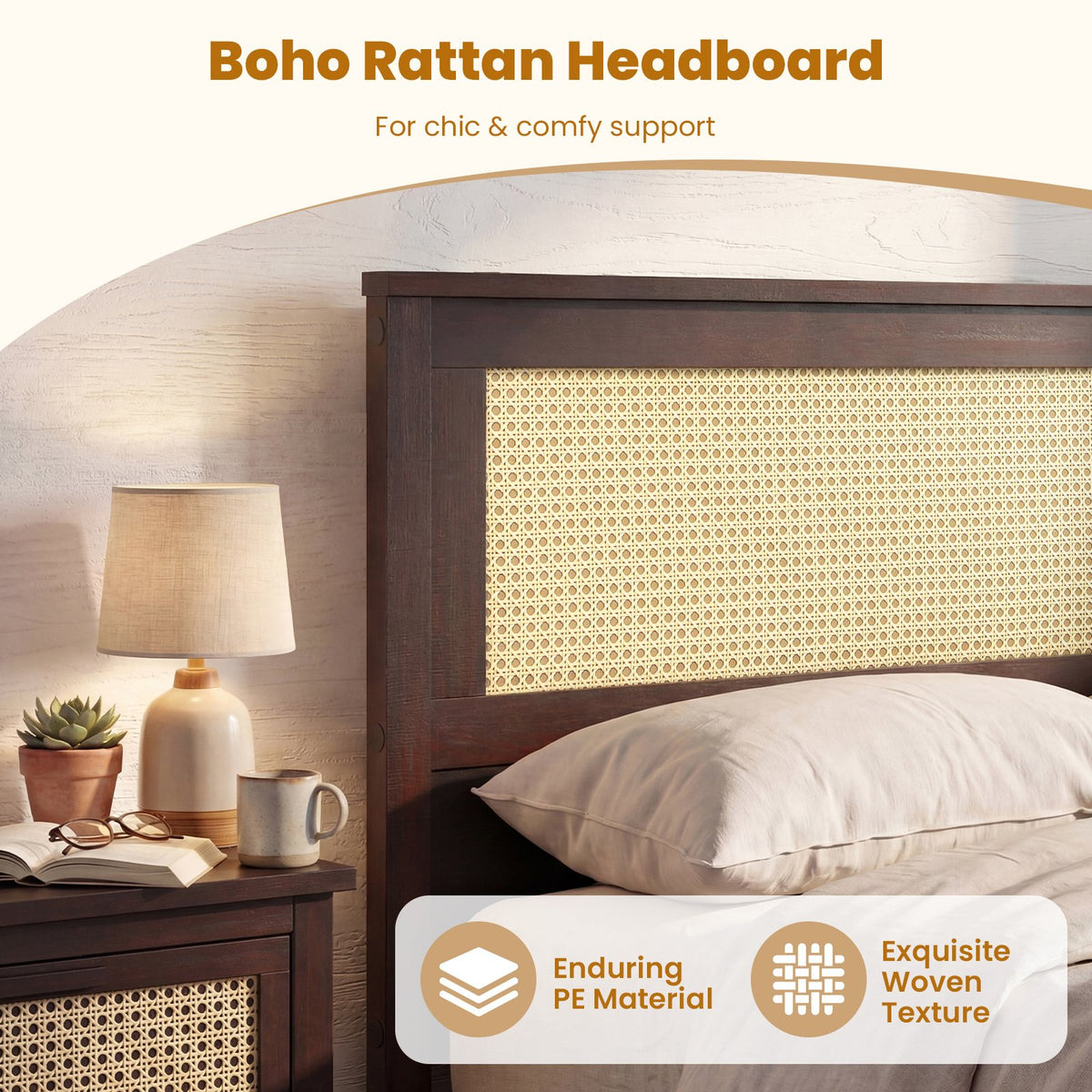 Twin Size Rattan Bed Frame with Storage Drawers-Coffee view 7