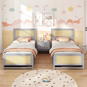 Twin Size Rattan Bed Frame with Storage Drawers-Gray view 6