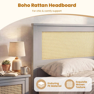 Twin Size Rattan Bed Frame with Storage Drawers-Gray view 7