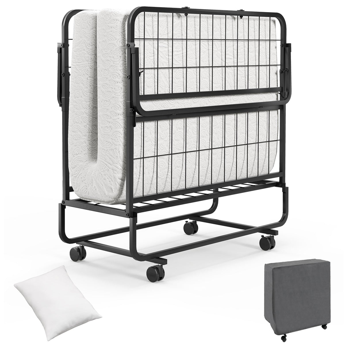 Twin Size Rollaway Guest Folding Bed with Mattress Sturdy Heavy Duty Frame