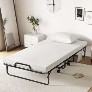 Twin Size Rollaway Guest Folding Bed with Mattress Sturdy Heavy Duty Frame view 2