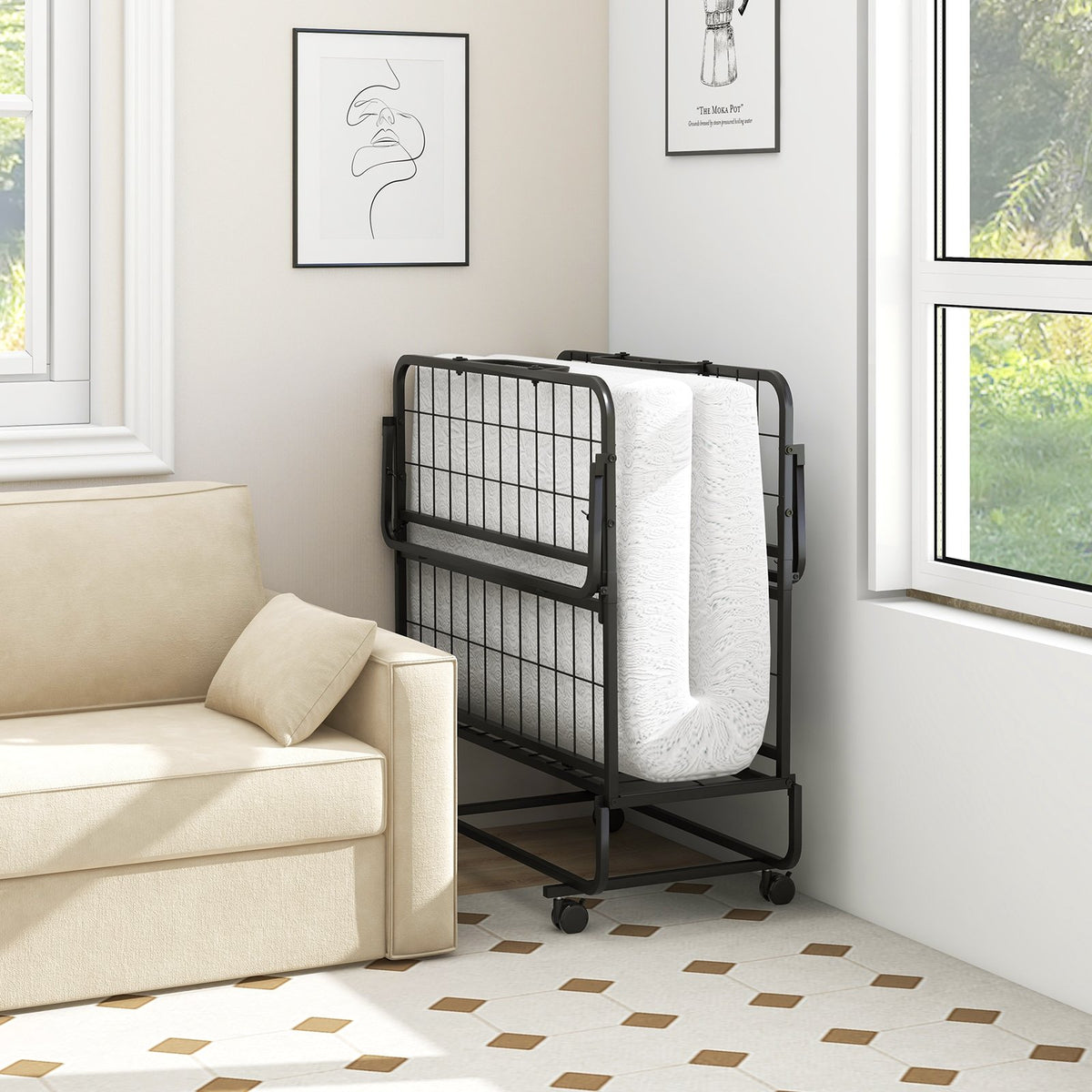 Twin Size Rollaway Guest Folding Bed with Mattress Sturdy Heavy Duty Frame view 3