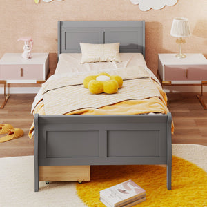 Twin Size Sleigh Bed with 2 Storage Drawers Wood Platform Bed Frame-Gray view 3