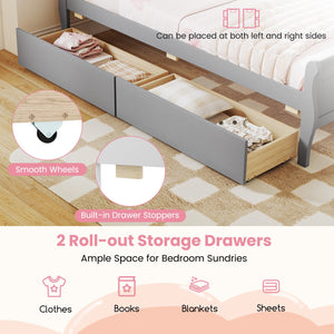 Twin Size Sleigh Bed with 2 Storage Drawers Wood Platform Bed Frame-Gray view 7