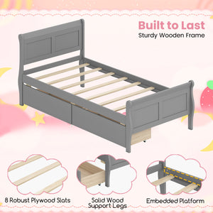 Twin Size Sleigh Bed with 2 Storage Drawers Wood Platform Bed Frame-Gray view 8