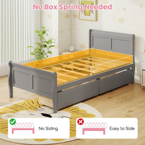 Twin Size Sleigh Bed with 2 Storage Drawers Wood Platform Bed Frame-Gray view 9