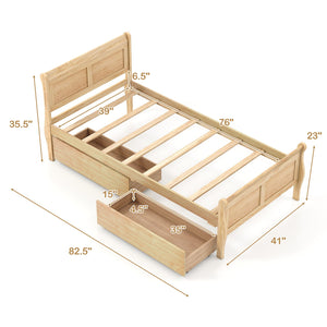 Twin Size Sleigh Bed with 2 Storage Drawers Wood Platform Bed Frame-Natural view 4