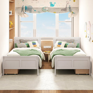 Twin Size Sleigh Bed with 2 Storage Drawers Wood Platform Bed Frame-White view 5