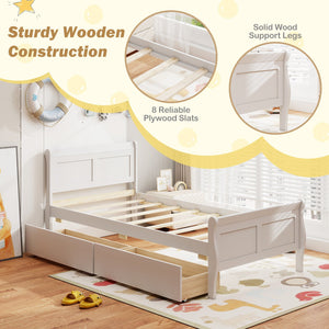 Twin Size Sleigh Bed with 2 Storage Drawers Wood Platform Bed Frame-White view 7
