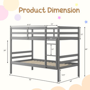 Twin Size Sturdy Wooden Bunk Beds with Ladder and Safety Rail-Gray view 4