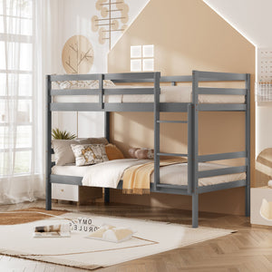 Twin Size Sturdy Wooden Bunk Beds with Ladder and Safety Rail-Gray view 5