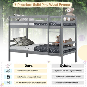 Twin Size Sturdy Wooden Bunk Beds with Ladder and Safety Rail-Gray view 7