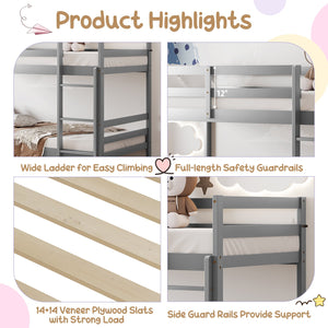 Twin Size Sturdy Wooden Bunk Beds with Ladder and Safety Rail-Gray view 8