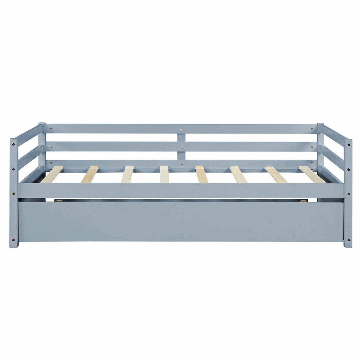 Twin Size Trundle Platform Bed Frame with, Wooden Slat Support-Gray view 4