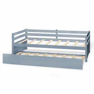 Twin Size Trundle Platform Bed Frame with, Wooden Slat Support-Gray view 9