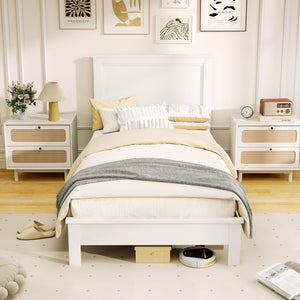 Twin Size Wooden Bed Frame with Headboard and Slat Support-White view 5