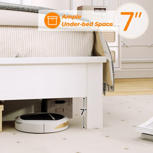 Twin Size Wooden Bed Frame with Headboard and Slat Support-White view 9