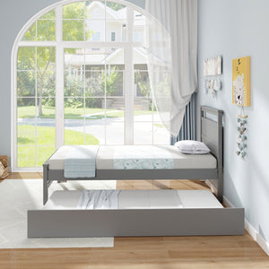 Twin Size Wooden Bed Frame with Trundle for Teens and Adults-Gray view 5