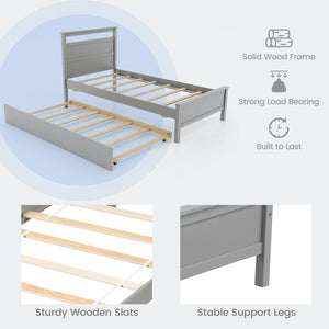 Twin Size Wooden Bed Frame with Trundle for Teens and Adults-Gray view 8