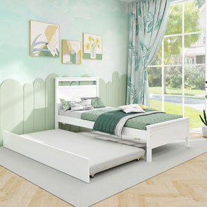 Twin Size Wooden Bed Frame with Trundle for Teens and Adults-White view 6
