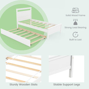 Twin Size Wooden Bed Frame with Trundle for Teens and Adults-White view 8