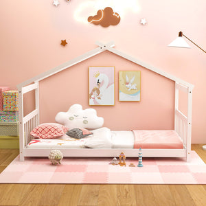 Twin Size Wooden House Bed with Roof-White view 3