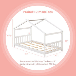 Twin Size Wooden House Bed with Roof-White view 5