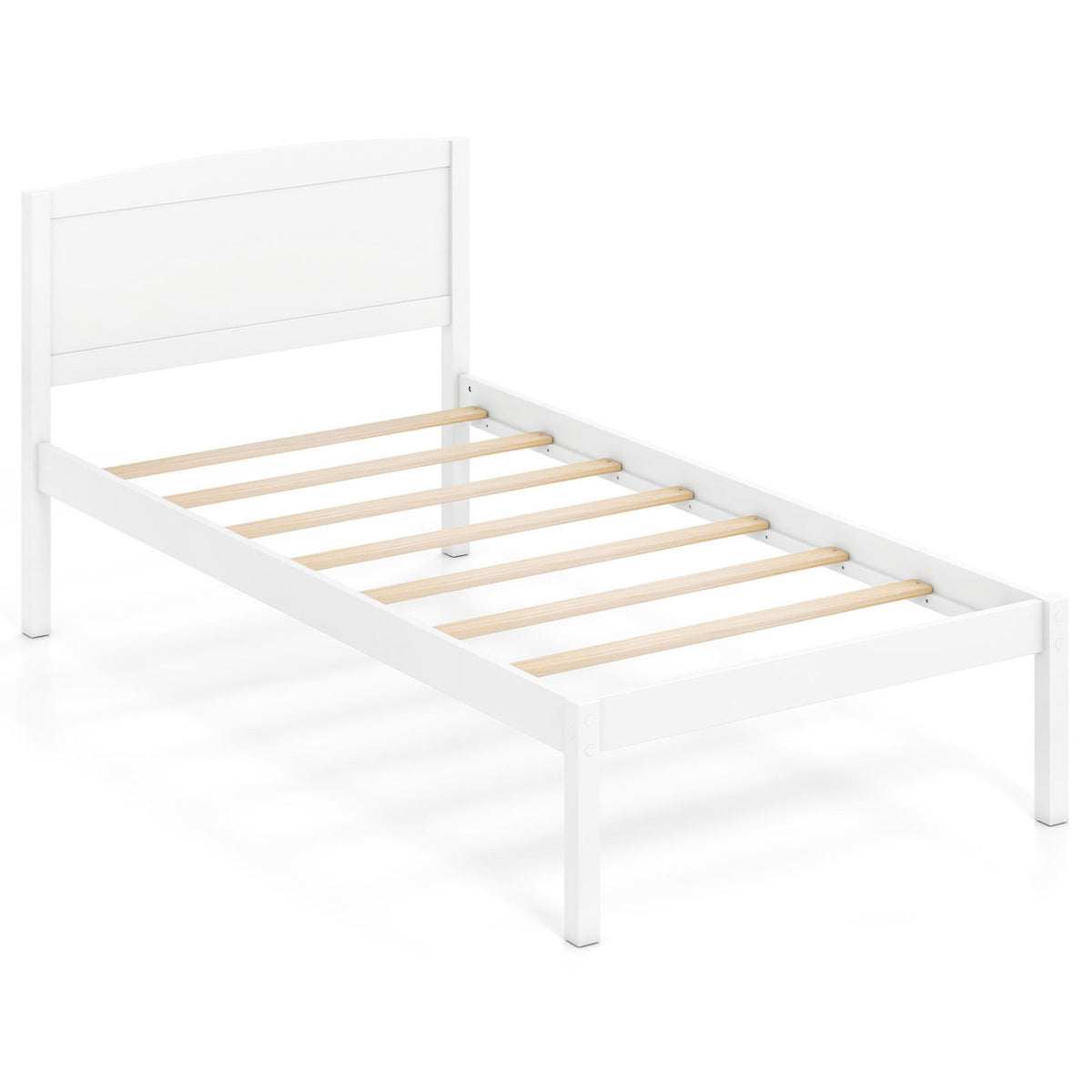 Twin Size Wooden Platform Bed Frame with Curved Headboard-White