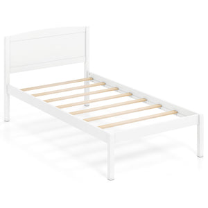 Twin Size Wooden Platform Bed Frame with Curved Headboard-White