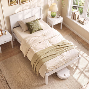 Twin Size Wooden Platform Bed Frame with Curved Headboard-White view 3