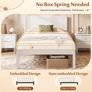 Twin Size Wooden Platform Bed Frame with Curved Headboard-White view 8