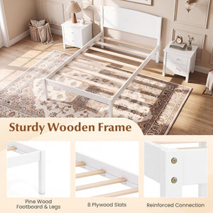 Twin Size Wooden Platform Bed Frame with Curved Headboard-White view 9