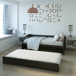 Twin Size Trundle Platform Bed Frame with, Wooden Slat Support-Dark Brown view 3