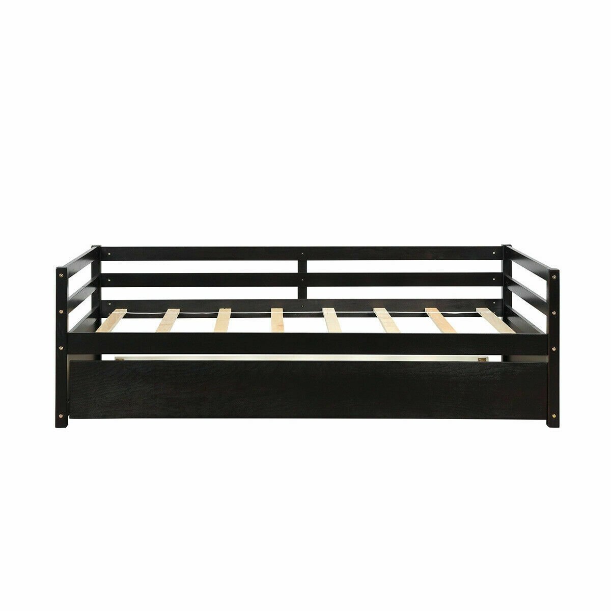 Twin Size Trundle Platform Bed Frame with, Wooden Slat Support-Dark Brown view 4