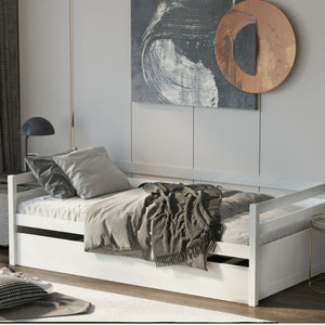 Twin Size Wooden Slat Trundle Platform-White view 2