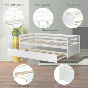 Twin Size Wooden Slat Trundle Platform-White view 5