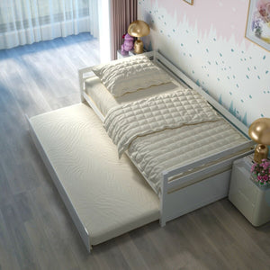 Twin Size Wooden Slat Trundle Platform-White view 7