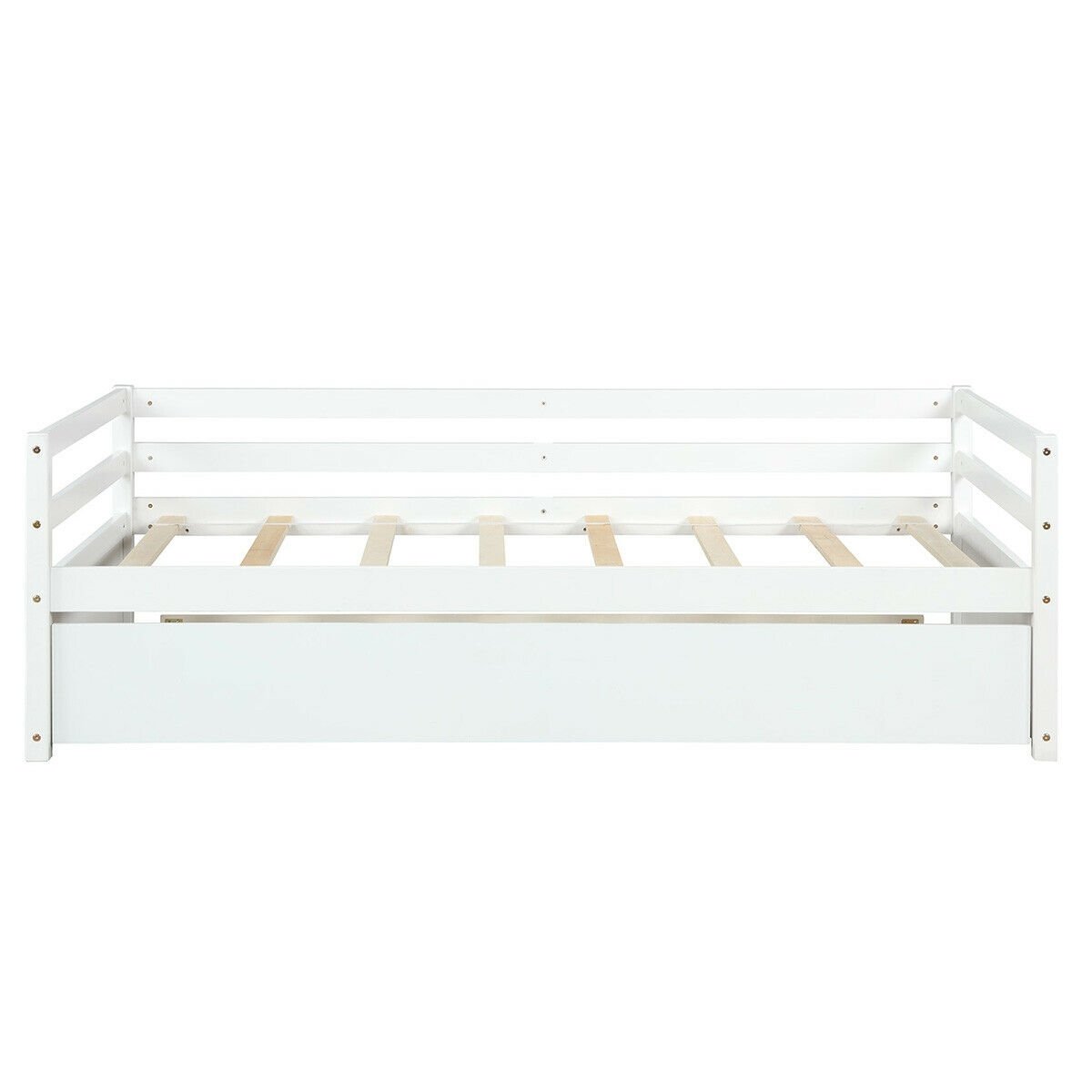 Twin Size Wooden Slat Trundle Platform-White view 8