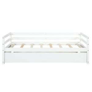 Twin Size Wooden Slat Trundle Platform-White view 8