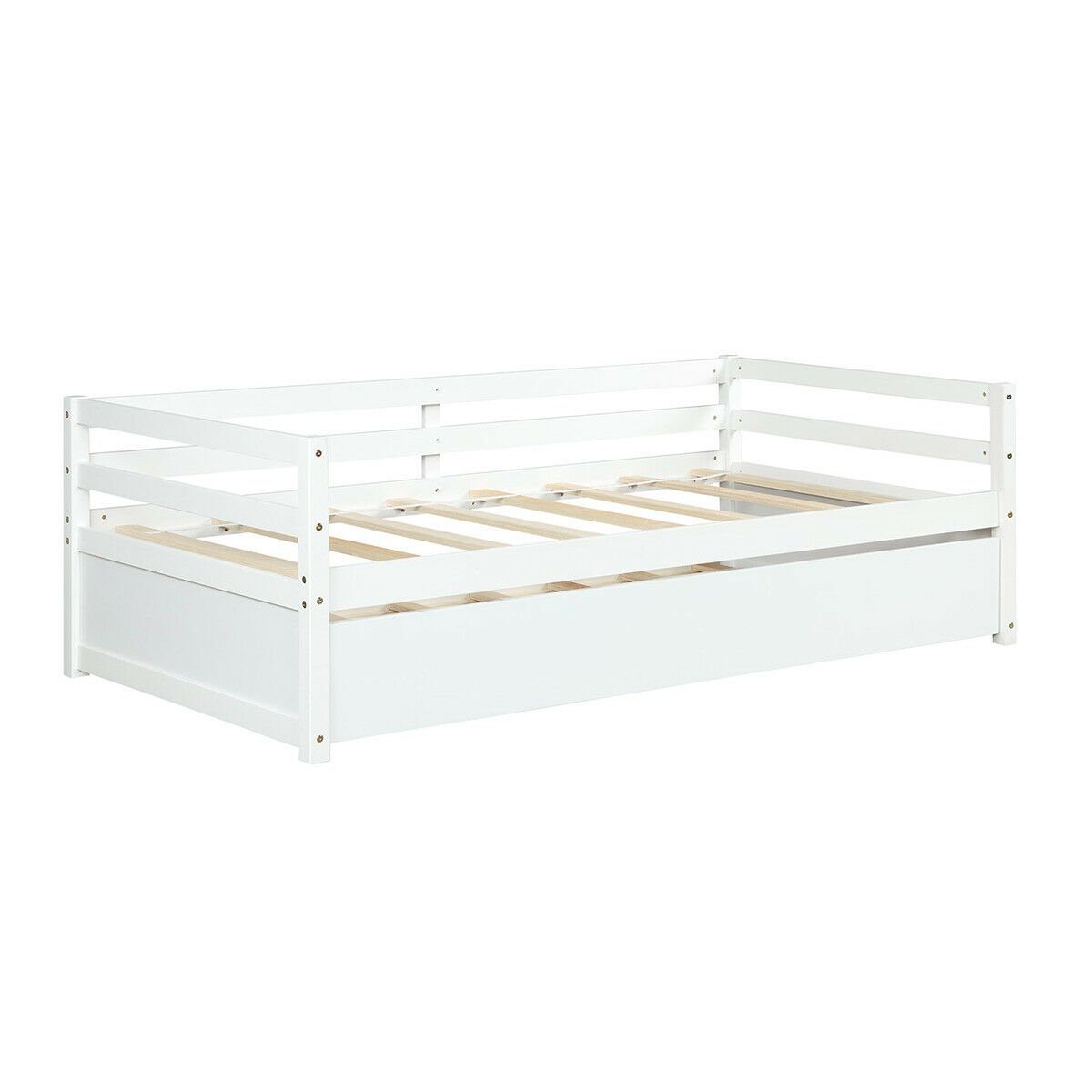 Twin Size Wooden Slat Trundle Platform-White view 9
