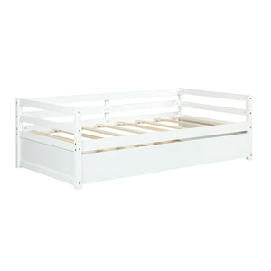 Twin Size Wooden Slat Trundle Platform-White view 9