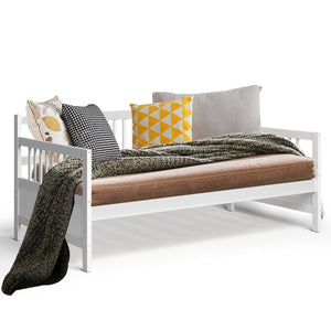 Twin Size Wooden Slats Daybed Bed with Rails-White view 4