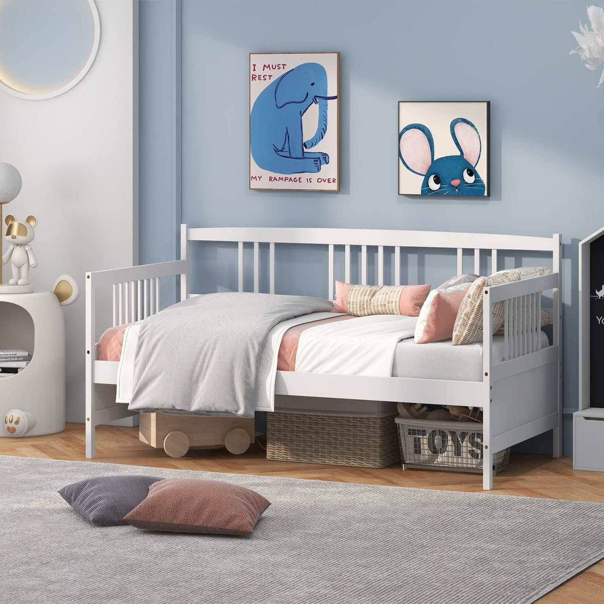 Twin Size Wooden Slats Daybed Bed with Rails-White view 6
