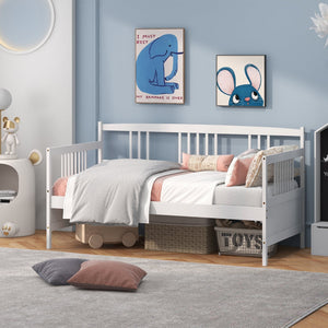 Twin Size Wooden Slats Daybed Bed with Rails-White view 6