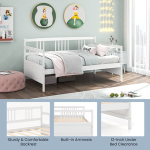Twin Size Wooden Slats Daybed Bed with Rails-White view 9