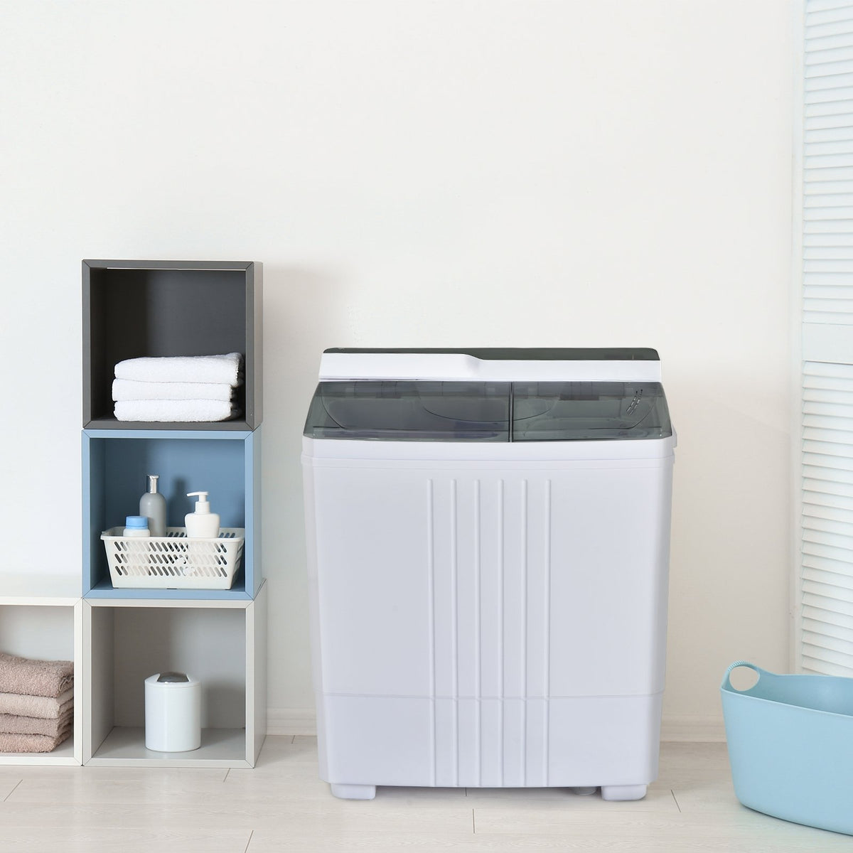 Twin Tub Portable Washing Machine with Timer Control and Drain Pump for Apartment-Gray view 6