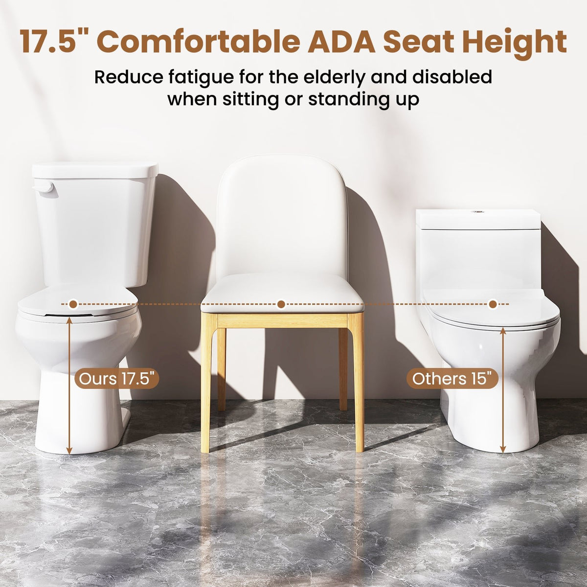 Two-Piece Round Toilet with 17.5 inch ADA Comfort Chair Height Seat view 6
