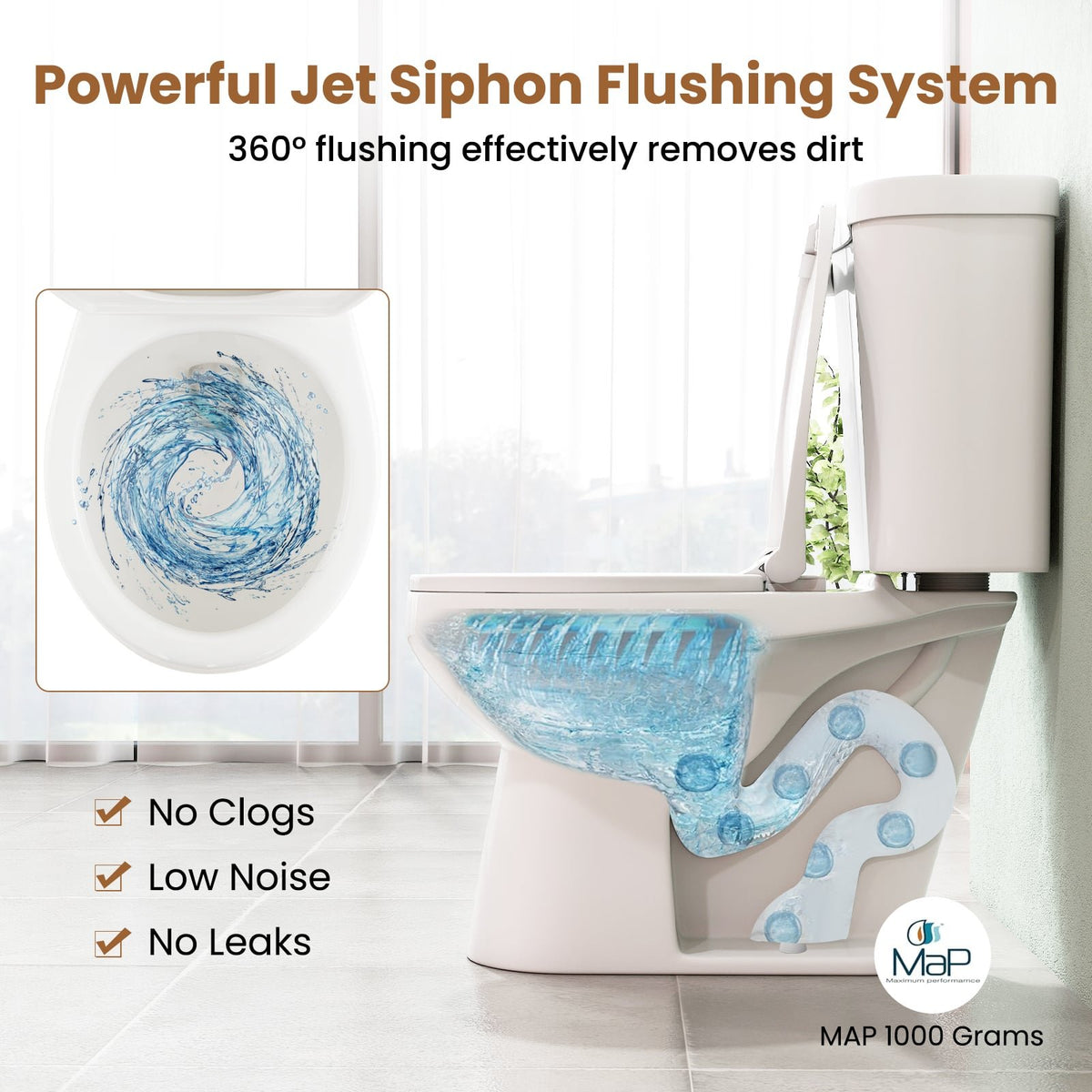 Two-Piece Round Toilet with 17.5 inch ADA Comfort Chair Height Seat view 7